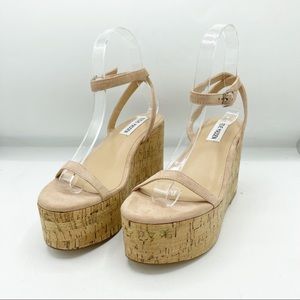 Steve Madden Nude Ankle Strap Platform Cork Wedge